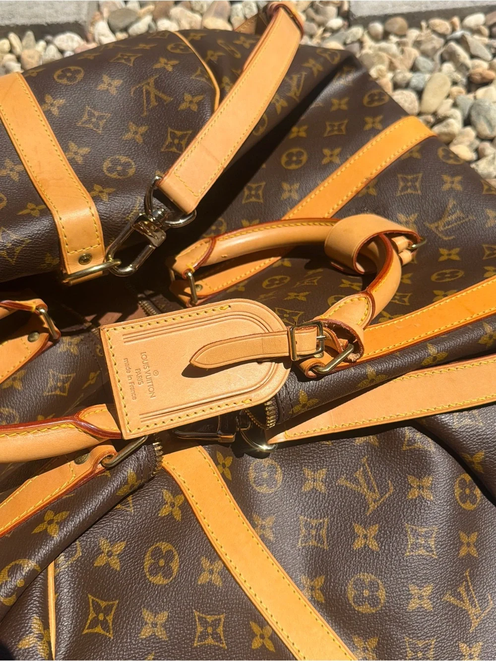 Louis Vuitton Monogram Travel Duffel Bag in Brown and Tan Leather